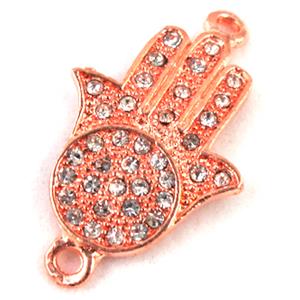 Hamsahand bracelet bar, alloy connector with Rhinestone, red copper, 20x33mm [FDSTY112]