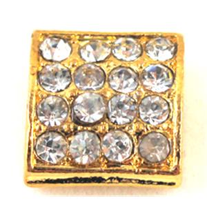 bracelet spacer, alloy bead with rhinestone, golden, 12x12x6mm, 2mm hole [FDSTY114]