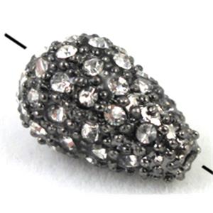 rhinestone pave beads, black alloy teardrop spacer for bracelet, 9x14mm, 1.8mm hole [FDSTY116]