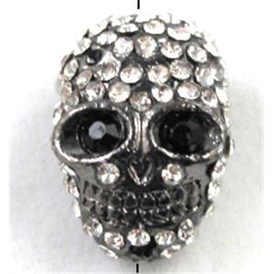 bracelet spacer, alloy Skull with rhinestone, black, 12x16mm, 1.8mm hole [FDSTY118]