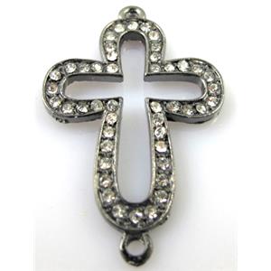 bracelet bar, alloy four-leaf clover cross pave Rhinestone, black, 28x35mm [FDSTY121]