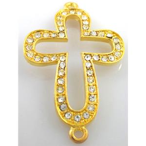 bracelet bar, alloy four-leaf clover cross pave Rhinestone, golden, 28x35mm [FDSTY122]