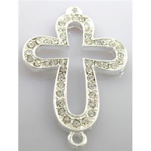 bracelet bar, alloy four-leaf clover cross Rhinestone pave, silver plated, 28x35mm [FDSTY123]
