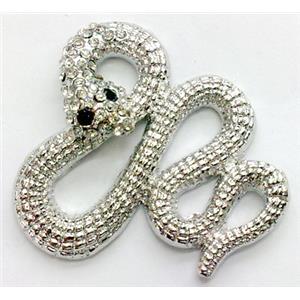 bracelet connector, alloy with mid-east Rhinestone, snake, platinum plated, 38x36mm [FDSTY1237]