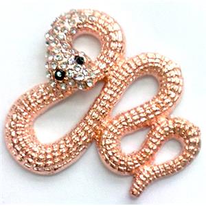 bracelet connector, alloy with mid-east Rhinestone, snake, red copper, 38x36mm [FDSTY1238]