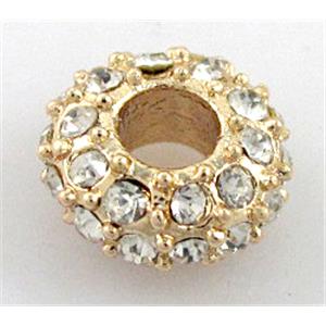 alloy bead with rhinestone, rondelle, gold, 4.5x9mm, 3mm hole [FDSTY1262]
