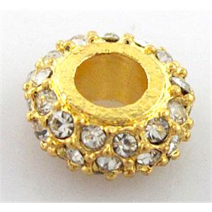 alloy bead with rhinestone, rondelle, gold, 4x10mm, 4mm hole [FDSTY1263]