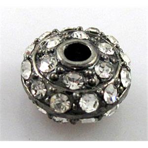 alloy bead with rhinestone, rondelle, black, 12mm dia, 2.5mm hole [FDSTY1268]
