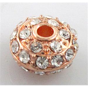 alloy bead with rhinestone, rondelle, red copper, 12mm dia, 2.5mm hole [FDSTY1269]