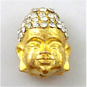 bracelet-spacer, Buddha charm, alloy bead with rhinestone, gold plated, 14x18mm [FDSTY1315]