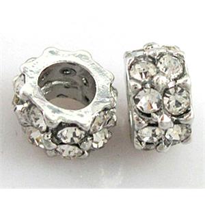 alloy bead with rhinestone, platinum plated, 10mm, 5mm hole [FDSTY1316]