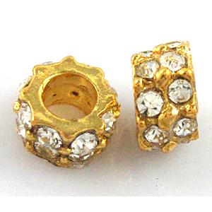 alloy bead with rhinestone, gold, 10mm, 5mm hole [FDSTY1317]