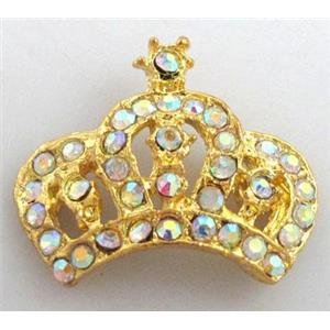 Crown charm with rhinestone, alloy, gold plated, 25x20mm [FDSTY1319]