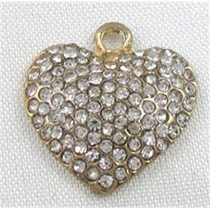 alloy heart pendant with rhinestone, gold, 21mm dia [FDSTY1351]