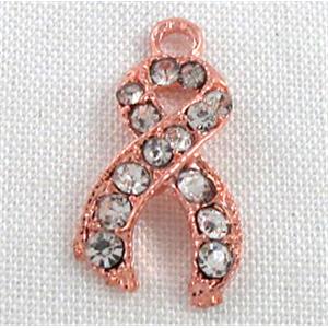 cancer awareness ribbon, alloy pendant with rhinestone, red copper, 10x18mm [FDSTY1352]