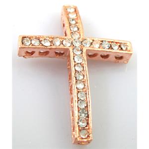 bracelet spacer, alloy cross with rhinestone, red copper, 25x35mm [FDSTY136]