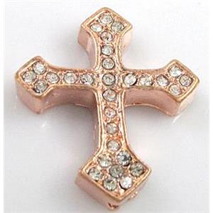 bracelet bar, cross with rhinestone, alloy bead, red copper, 30x36mm [FDSTY1360]