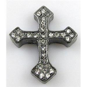 bracelet bar, cross with rhinestone, alloy bead, black, 30x36mm [FDSTY1361]