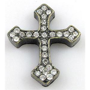 bracelet bar, cross with rhinestone, alloy bead, bronze, 30x36mm [FDSTY1363]