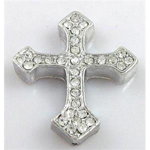 bracelet bar, cross with rhinestone, alloy bead, platinum plated, 30x36mm [FDSTY1364]