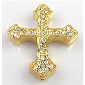 bracelet bar, cross with rhinestone, alloy bead, gold, 30x36mm [FDSTY1365]