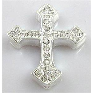bracelet bar, cross with rhinestone, alloy bead, silver, 30x36mm [FDSTY1366]