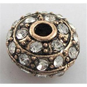 alloy bead with rhinestone, rondelle, antique red copper, 12mm dia, 2.5mm hole [FDSTY1368]
