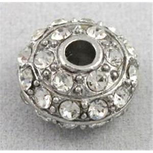 alloy bead with rhinestone, rondelle, platinum plalted, 12mm dia, 2.5mm hole [FDSTY1369]