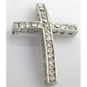 bracelet spacer, alloy cross with rhinestone, platinum plated, 25x35mm [FDSTY137]