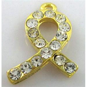 cancer awareness ribbon, alloy pendant with rhinestone, gold plated, approx 12x26mm [FDSTY1371]