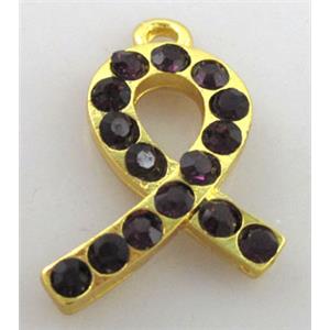 cancer awareness ribbon, alloy pendant with rhinestone, gold plated, approx 12x26mm [FDSTY1371C03]