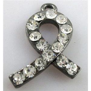 cancer awareness ribbon, alloy pendant with rhinestone, black, approx 12x26mm [FDSTY1373]