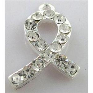 cancer awareness ribbon, alloy pendant with rhinestone, silver plated, approx 12x26mm [FDSTY1374]