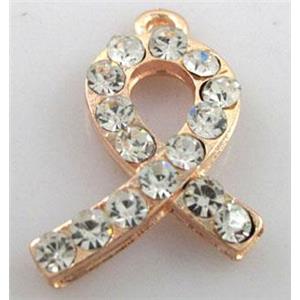 cancer awareness ribbon, alloy pendant with rhinestone, rose-gold plated, approx 12x26mm [FDSTY1375]