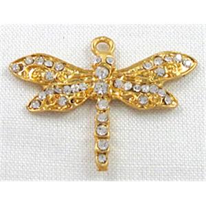 alloy pendant with rhinestone, gold, dragonfly, 32x25mm [FDSTY1378]
