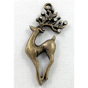 alloy pendant with rhinestone, Wapiti, bronze, 20x40mm [FDSTY1381]