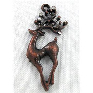 alloy pendant with rhinestone, Wapiti, antique red copper plated, 20x40mm [FDSTY1382]