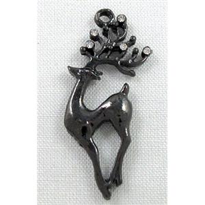 alloy pendant with rhinestone, Wapiti, black, 20x40mm [FDSTY1383]