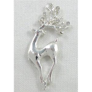 alloy pendant with rhinestone, Wapiti, silver plated, 20x40mm [FDSTY1384]