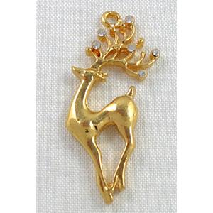 alloy pendant with rhinestone, Wapiti, gold, 20x40mm [FDSTY1385]