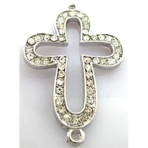 bracelet-bar, alloy connector with Rhinestone, platinum plated, 28x35mm [FDSTY139]
