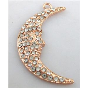 alloy pendant with rhinestone, moon, red copper, 22x40mm [FDSTY1399]