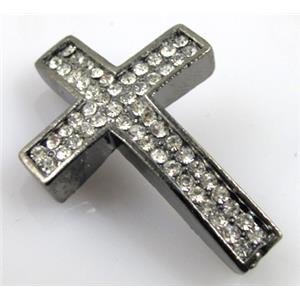 bracelet spacer, alloy cross rhinestone pave, black, 26x40mm, 3mm hole [FDSTY141]