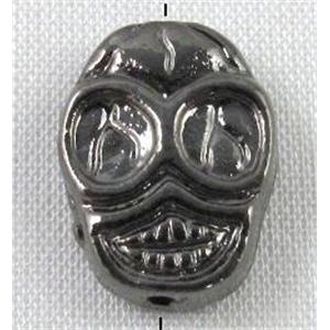 Skull charm for bracelet, alloy bead, black, 12x16mm [FDSTY1413]