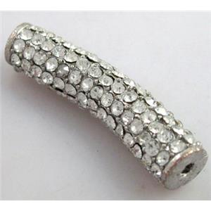 bracelet bar, alloy spacer tube with rhinestone, platinum plated, 8.5x33mm, 2mm hole [FDSTY1414]