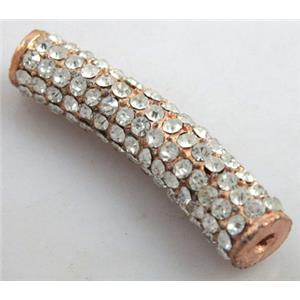 bracelet bar, alloy spacer tube with rhinestone, 8.5x33mm, 2mm hole [FDSTY1415]