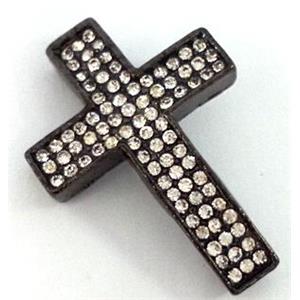Bracelet bar, cross, alloy bead with rhinestone, black, 26x40mm, 3mm hole [FDSTY1421]