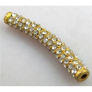 bracelet bar, alloy spacer tube with rhinestone, gold plated, 4x30mm [FDSTY1426]