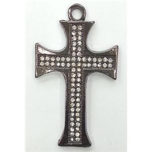 alloy pendant with rhinestone, cross, black, 30x50mm [FDSTY1430]