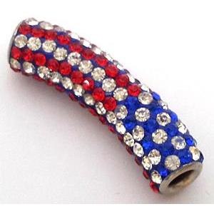 bracelet spacer, copper, fimo tube with rhinestone, 10x35mm, approx 4.5mm hole [FDSTY1440]